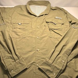 Columbia Performance Fishing Gear Tan Breathable Omni Shade Button Down XL